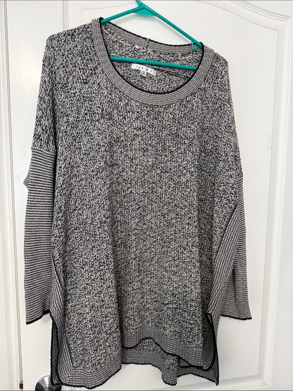 CAbi Blue & White Marled Scoopneck Pullover
